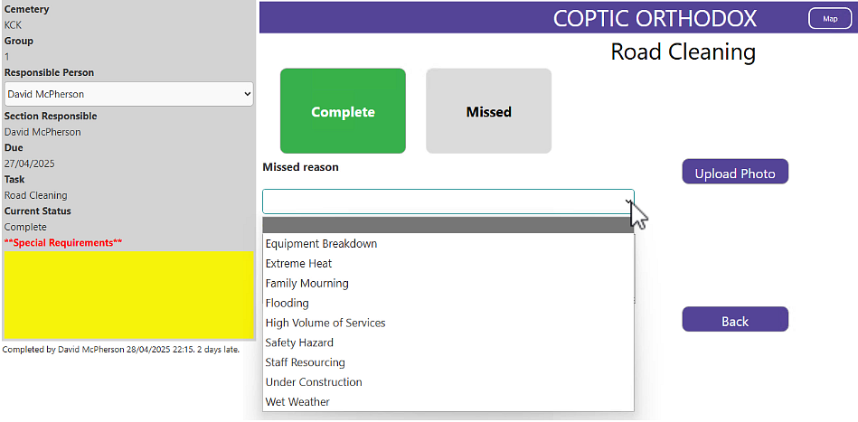 Detail page for a recurring task