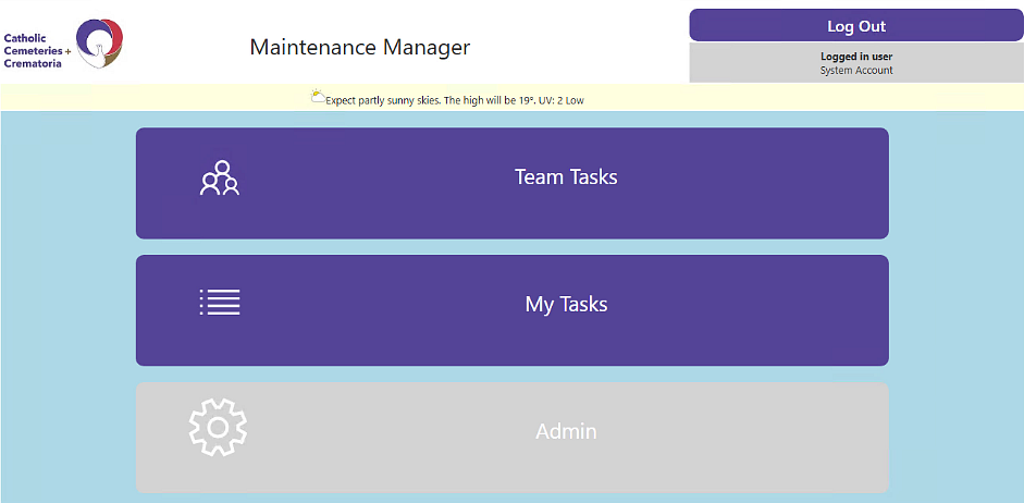 Start page for the recurring tasks solution