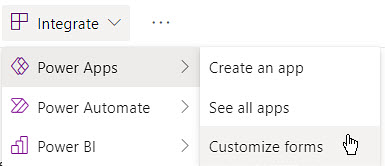 The Power Apps command in SharePoint